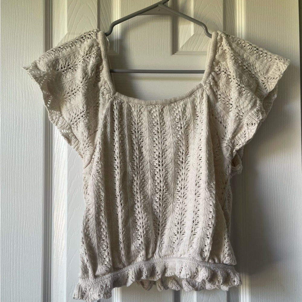 Freshman Cream Flutter Sleeve Blouse